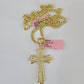 Real 14k Chain Cross Charm Set Miami Cuban Link 4mm Necklace Pendant Yellow Gold