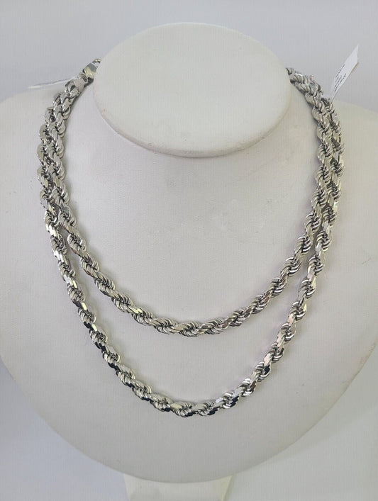 10K Rope Chain Real Solid White Gold Necklace 5mm Length 20" 22" 24" 26" 28" 30"