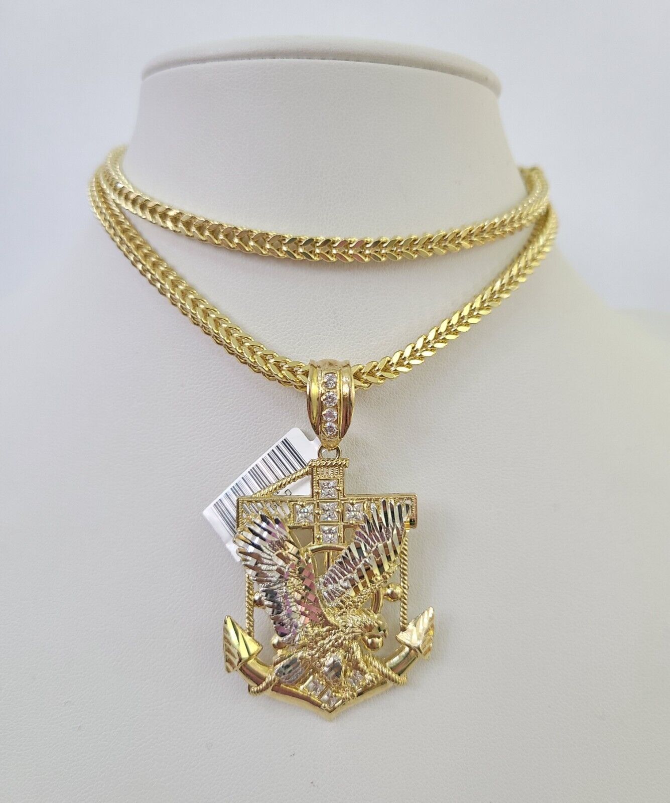 10K Franco Chain Eagle Anchor Pendant Charm Necklace 20"-28" 4mm Yellow Gold SET