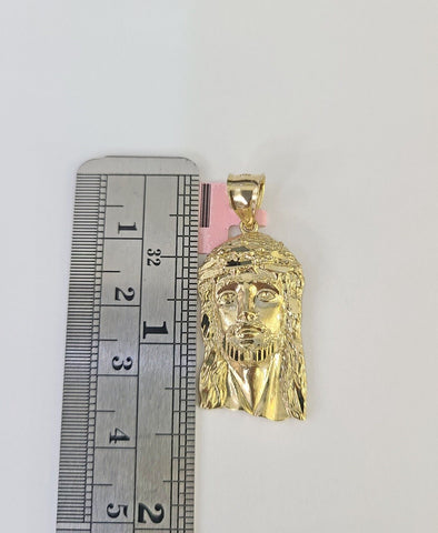 Real 14k Rope Chain Jesus Head Charm Set Yellow Gold 4mm 18-30" Necklace Pendant