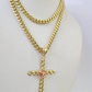 10k Jesus Cross Charm Miami Cuban Chain Pendant Set 5mm 18"28" Necklace Gold