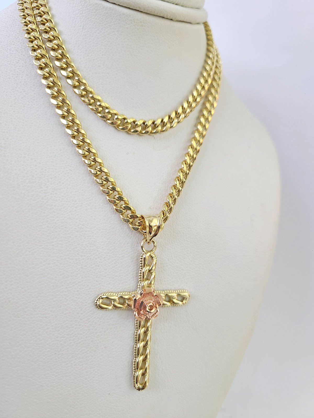 10k Jesus Cross Charm Miami Cuban Chain Pendant Set 5mm 18"28" Necklace Gold