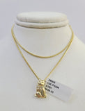 10K Solid Franco Chain Dog Pendant Charm Necklace 16"-22" 1mm Gold Ladies