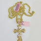 Real 14k Chain Cross Charm Set Miami Cuban Link 5mm 18"-30" Necklace Pendant