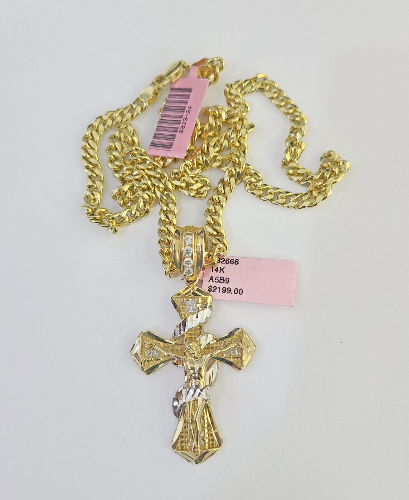 Real 14k Chain Cross Charm Set Miami Cuban Link 5mm 18"-30" Necklace Pendant