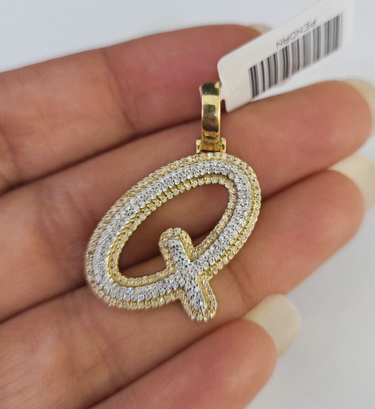 10k Yellow Gold Diamond Q Charm Pendant Initial Alphabet Letter Real Genuine