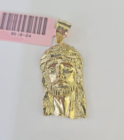 Real 14K Yellow Gold Jesus Head Pendant Charm Genuine 1.25"
