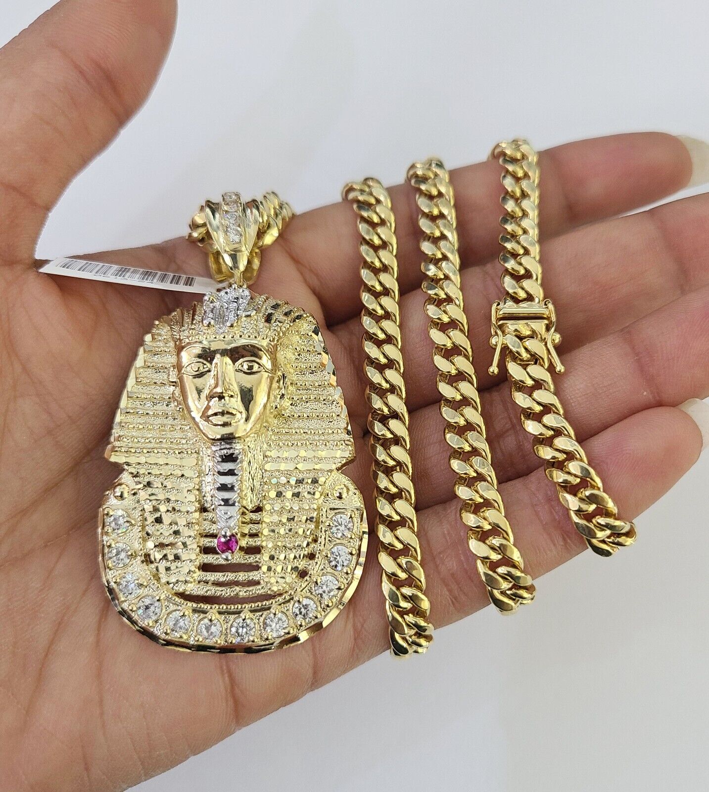 10K Miami Cuban Link Chain Pharaoh Pendent Charm 6mm 20"-30" Necklace