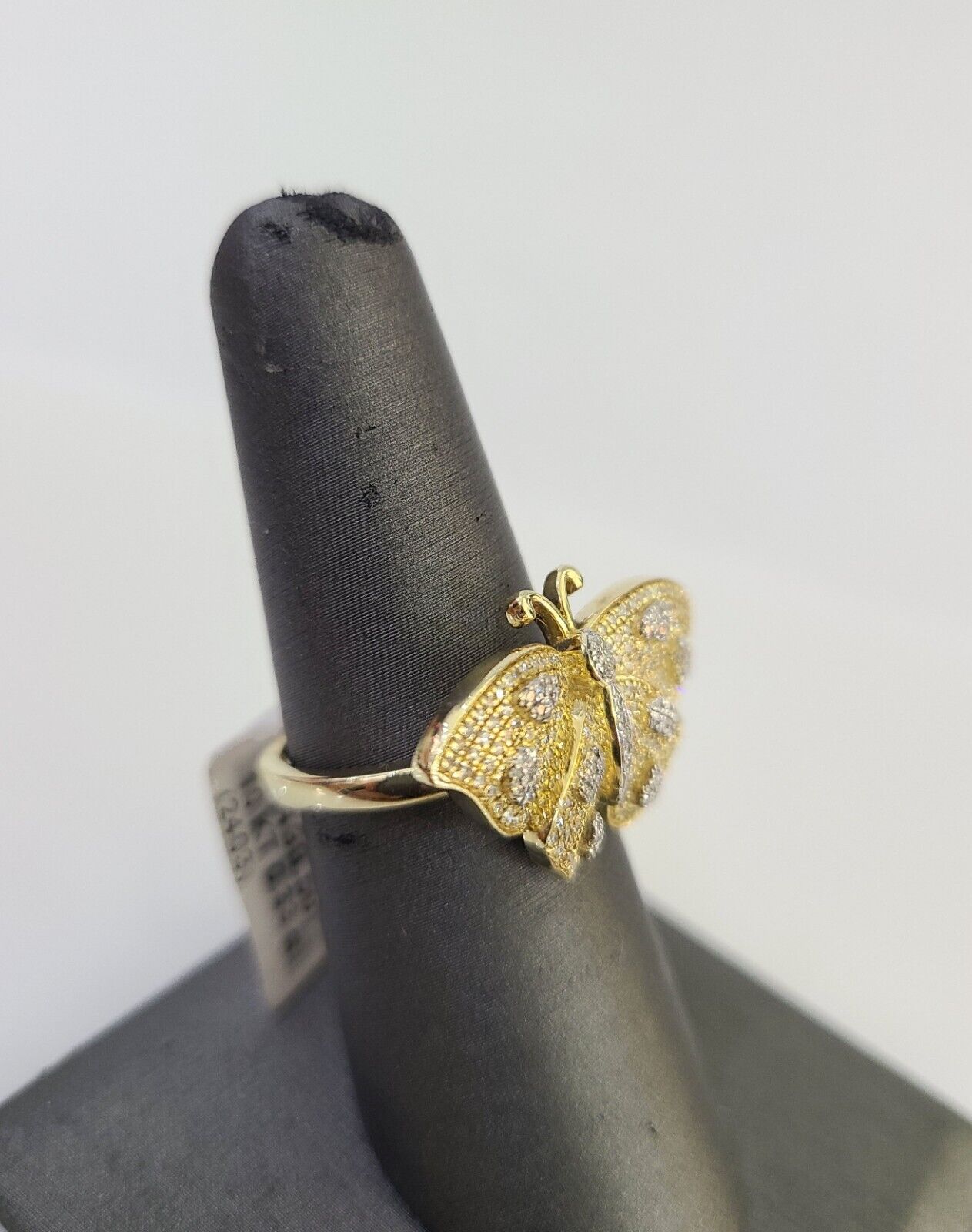 Real 10k Butterfly Diamond Ladies Ring Women Casual 10Kt Yellow Gold