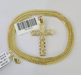 10K Franco Chain Jesus Cross Pendant Charm Necklace 16"-24" 2mm Gold SET Yellow