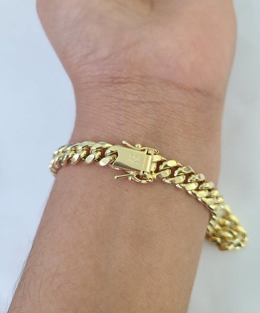 Real 14K Miami Cuban Bracelet Yellow Gold Box Clasp 8.5" Inch 7mm Link