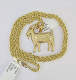 10k Solid Rope Chain 3mm Goat Pendant Charm Necklace SET 18-26 in