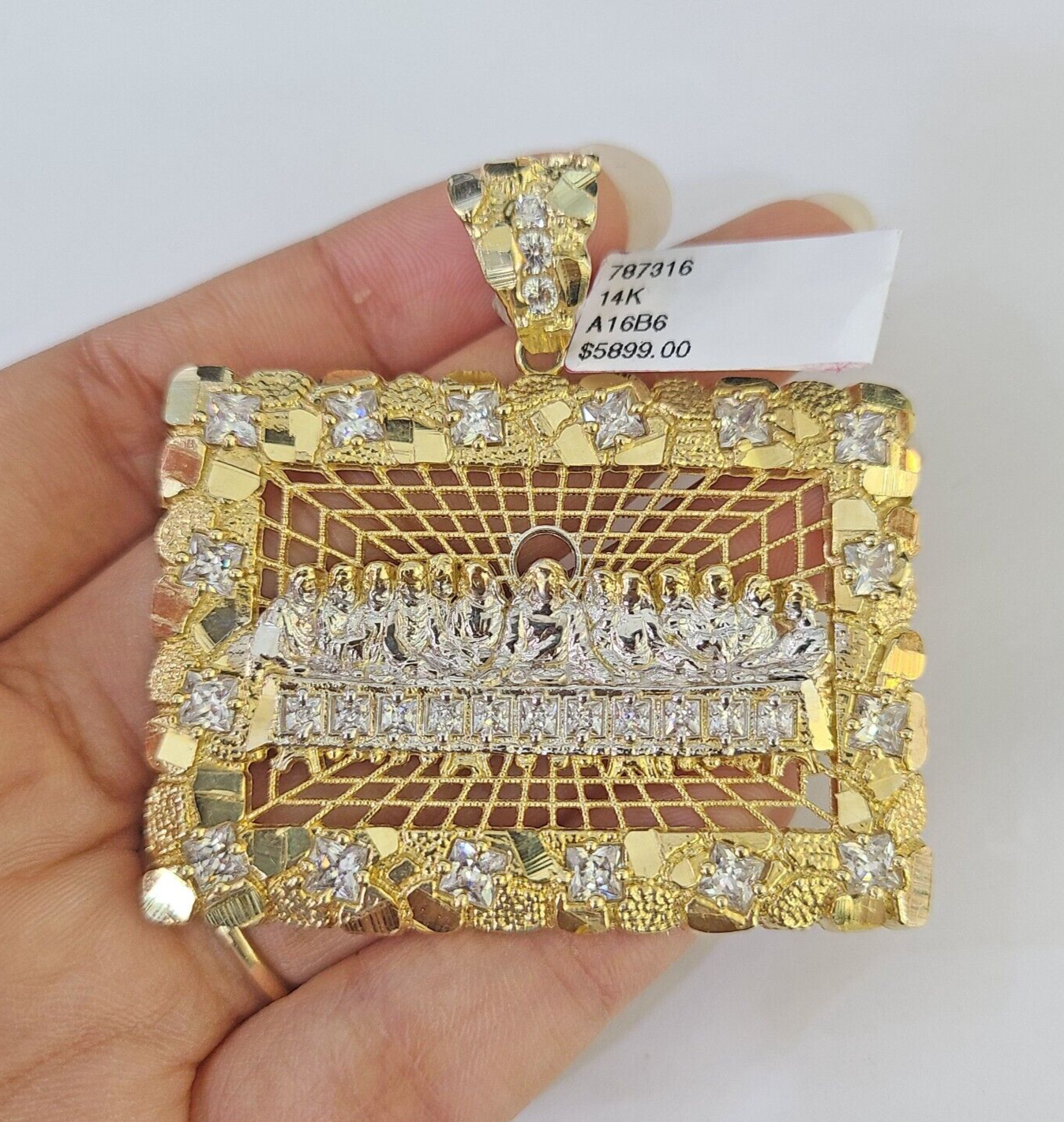 Real 10k Last Supper Pendant Charm Yellow Gold Mens Nugget 2" Diamond Cut