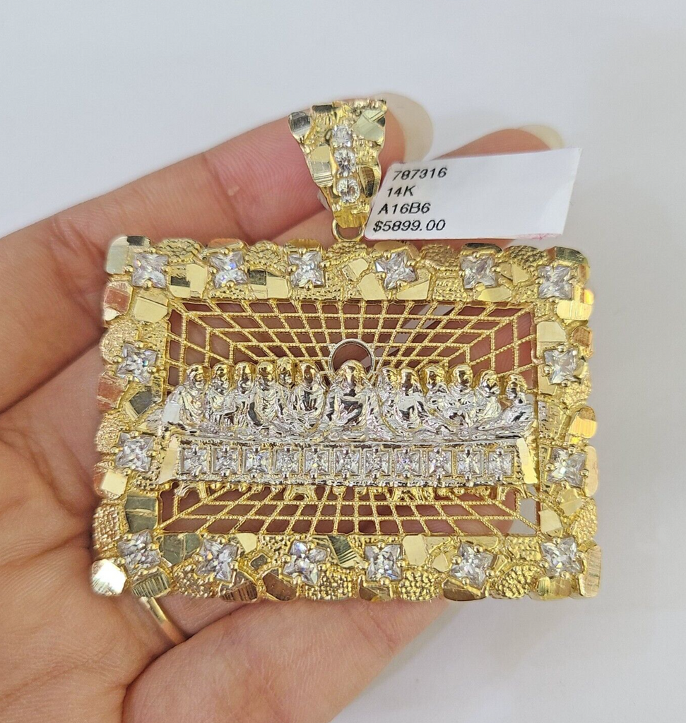 Real 10k Last Supper Pendant Charm Yellow Gold Mens Nugget 2