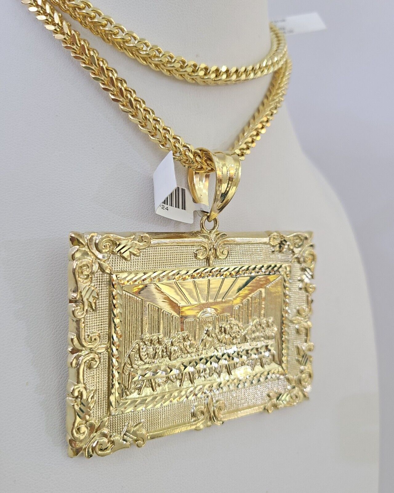 10K Franco Chain Last Supper Pendant Charm Necklace 20"-26" 5mm Yellow Gold SET