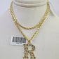 10k Gold Initial R Charm Rope Chain 16"-26" 2.5mm SET Necklace Alphabet Pendant