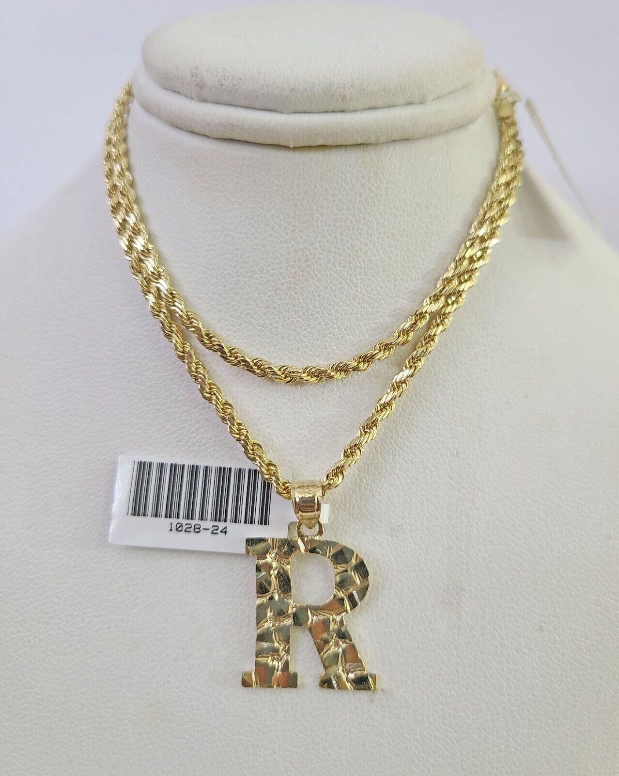 10k Gold Initial R Charm Rope Chain 16"-26" 2.5mm SET Necklace Alphabet Pendant