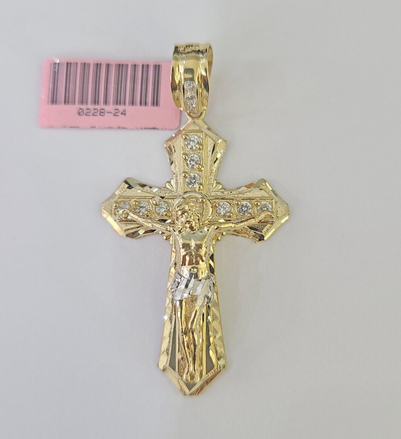 14k Jesus Christ CZ Cross Charm Pendant Yellow Gold REAL Genuine