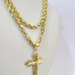 Real 10k Rope Chain Jesus Cross Charm Necklace Pendant Set 5mm 18"-28" Gold