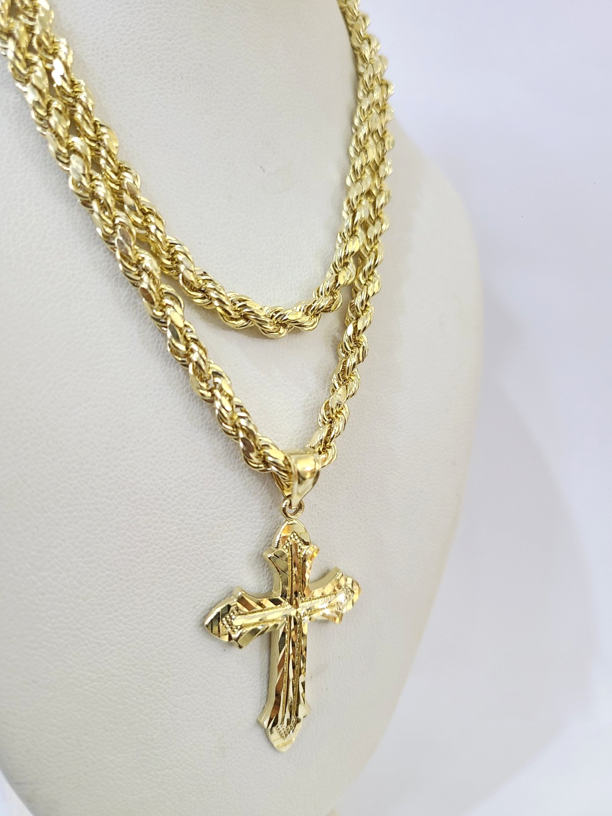 Real 10k Rope Chain Jesus Cross Charm Necklace Pendant Set 5mm 18"-28" Gold