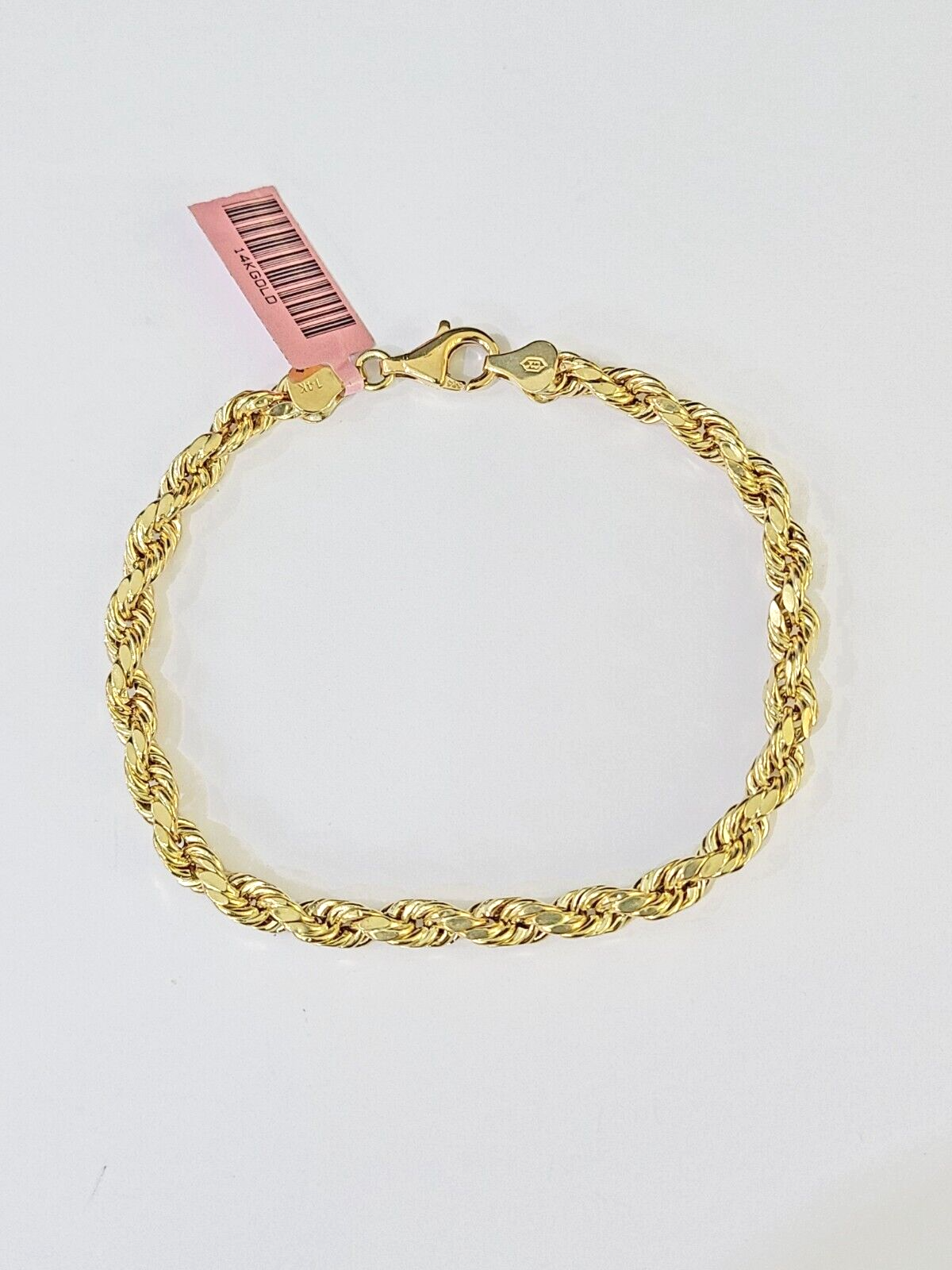 Real 14k Yellow Gold Rope Bracelet 5mm 7.5 Inch Men women diamond Cut
