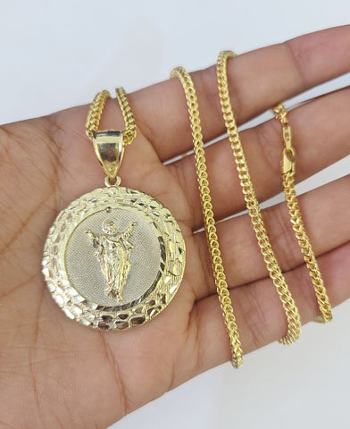 10K Franco Chain Jesus Pendant Charm Necklace 20"-26" 2.5mm Yellow Gold