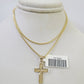 10K Solid Franco Chain Jesus Cross Pendant Charm Necklace 16"-24" 1mm Ladies