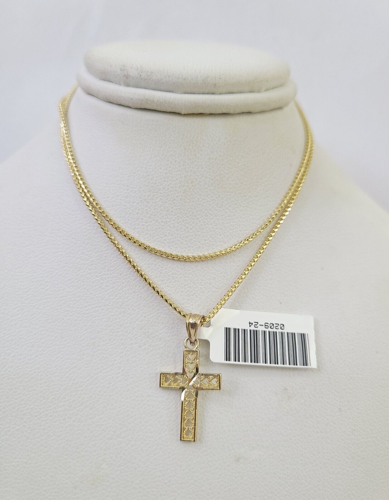 10K Solid Franco Chain Jesus Cross Pendant Charm Necklace 16"-24" 1mm Ladies