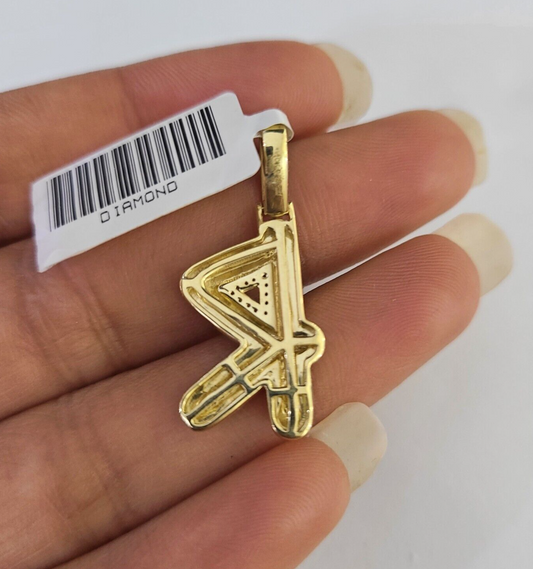 10k Yellow Gold Diamond R Charm Pendant Initial Alphabet Letter Real Genuine