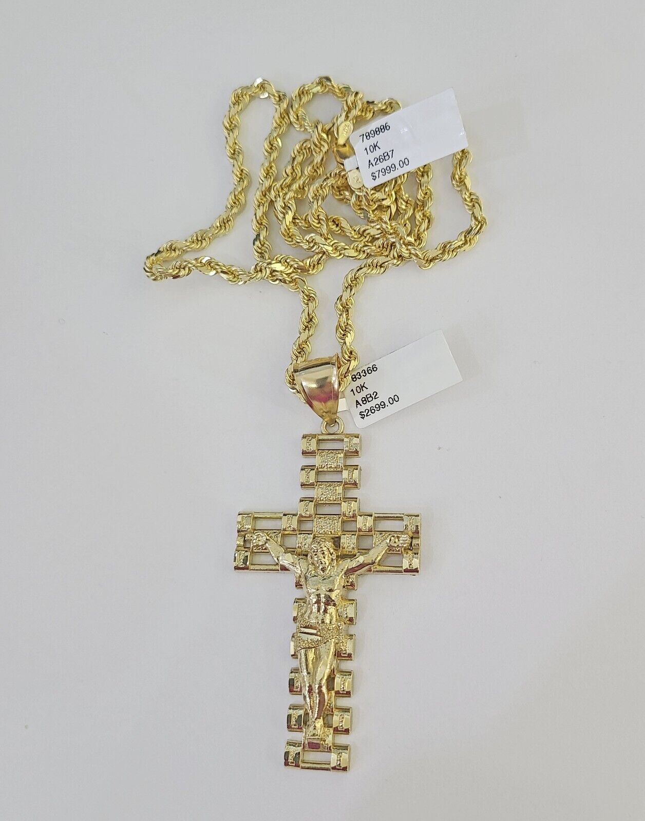 10k Solid Rope Chain Jesus Cross Charm Set 4mm 20"-28" Necklace Gold Yellow