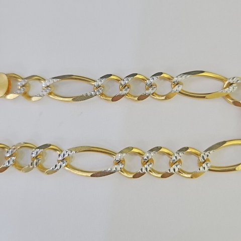 Real 10k Figaro link Bracelet Yellow Gold 9mm 8.5" Inches Solid Diamond Cut