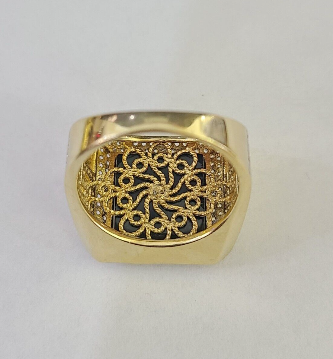 Real 10k Ring Crown Fancy Black Design Yellow Gold Men Casual 10kt