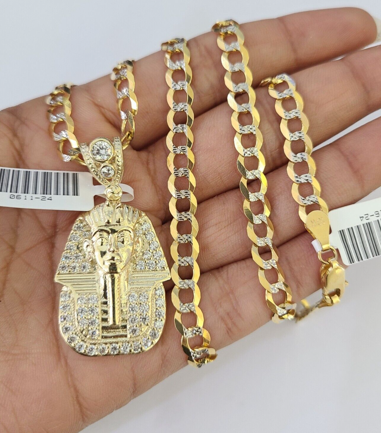 10k Solid Gold Cuban Curb Chain Pharaoh Pendant 6mm 20"-30" SET Necklace Charm