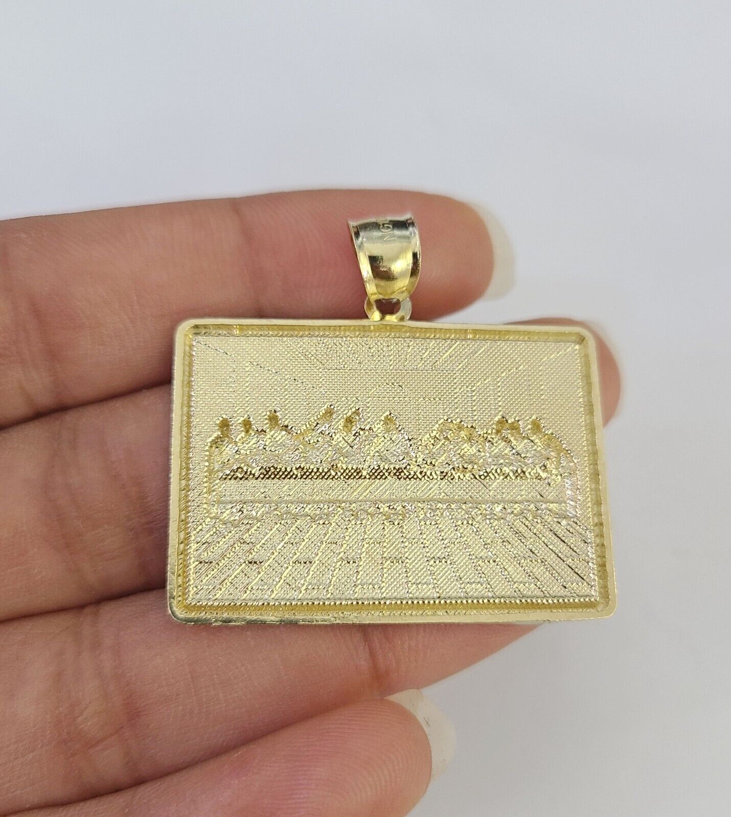 Real 10k Last Supper Pendant Charm Yellow Gold 1.25" Diamond Cut Genuine