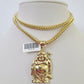 10K Franco Chain Laughing Buddha Pendant Charm Necklace 20"-28" 4mm Gold SET