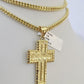 10K Franco Chain Last Supper Cross Pendant Charm Necklace 20"-26" 3mm Gold SET