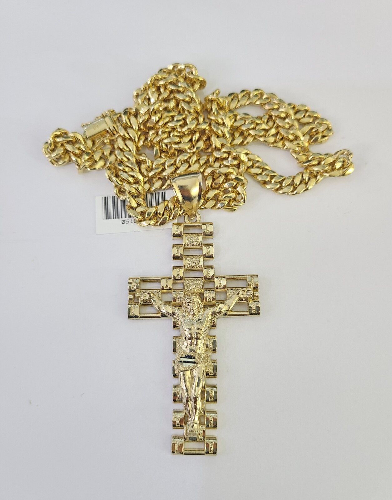 10K Miami Cuban Link Chain Jesus Cross Pendent Charm 6mm 20"-30" Necklace