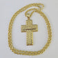 10k 3mm Rope Chain Last Supper Cross Pendant 18"-30" Gold Set Charm Necklace