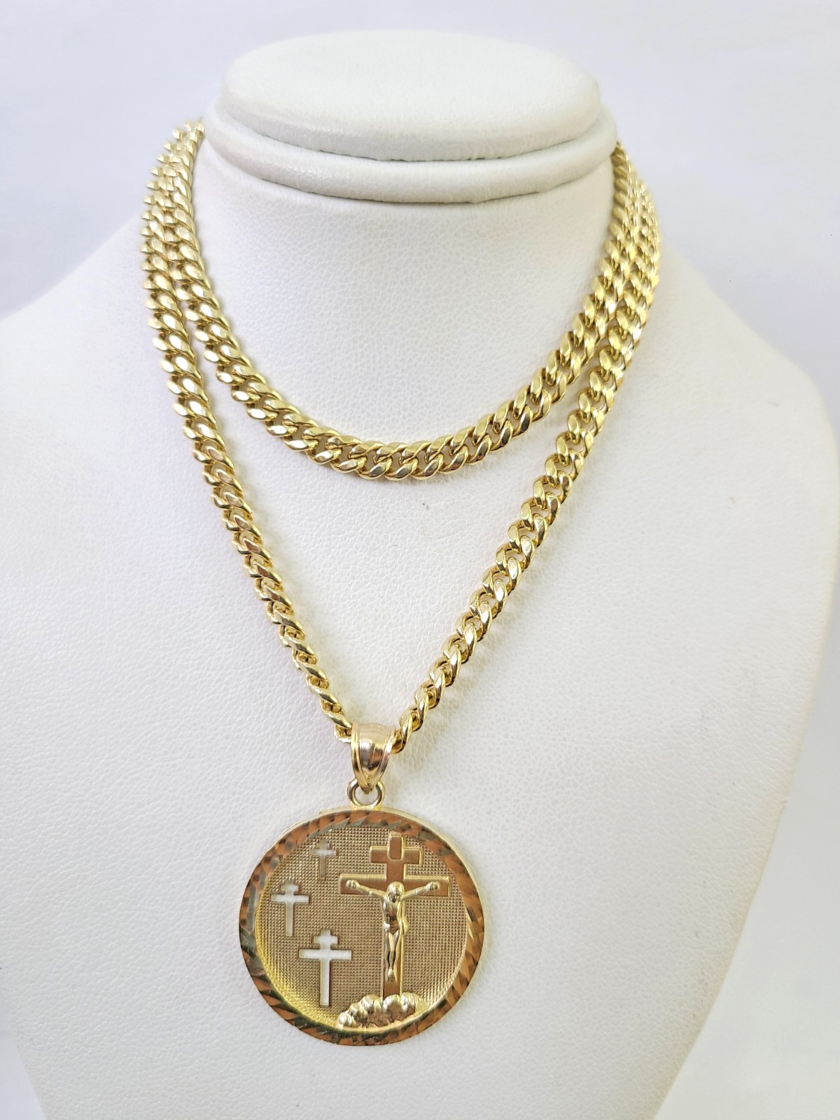 10k Cross Medallion Charm Miami Cuban Chain Pendant 5mm 18"28" Necklace Gold