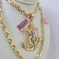 Real 14k Solid Rope Chain Jesus Anchor Charm Set 6mm 18"-30" Necklace Gold