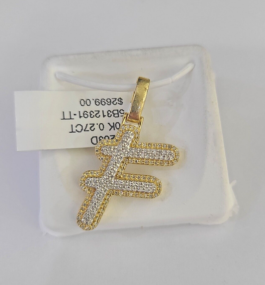 10k Yellow Gold Diamond F Charm Pendant Initial Alphabet Letter Real Genuine