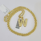 10k Gold Initial W Charm Rope Chain 16"-26" 2.5mm SET Necklace Alphabet Pendant