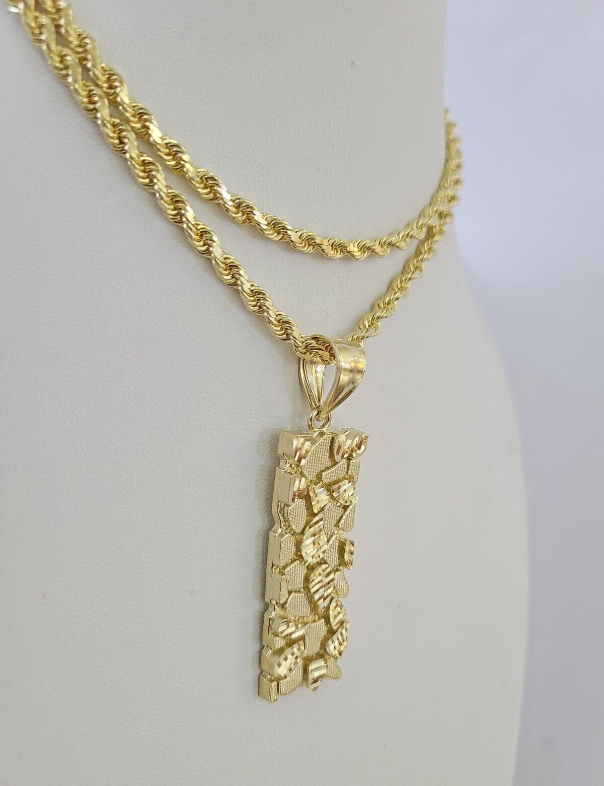 Real 10k Solid Rope Chain Nugget Charm Set 4mm 18"-30" Inch Necklace Yellow Gold