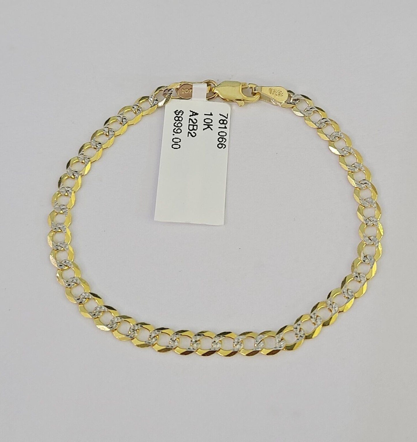 Real 10K Solid Cuban Curb Link Bracelet Yellow Gold Diamond Cuts 3.5mm 6" Kids