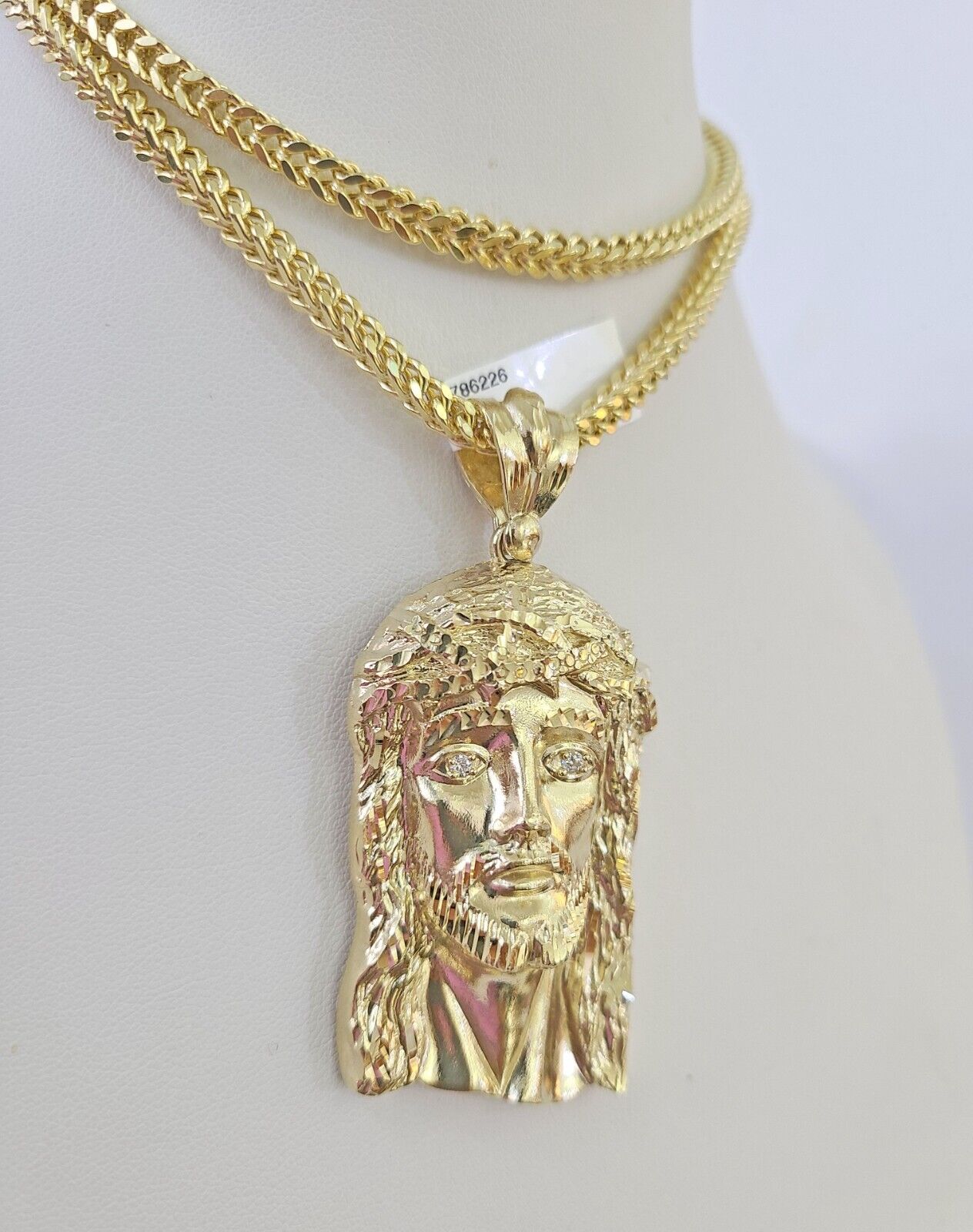 10K Franco Chain Jesus Head Pendant Charm Necklace 20"-28" 4mm Gold Yellow SET