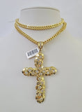 10K Franco Chain Jesus Cross Pendant Charm Necklace 20"-26" 5mm Gold Yellow SET