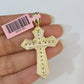 14k Solid Figaro Chain Jesus Cross Pendant Gold 4mm 18"-28" SET Necklace
