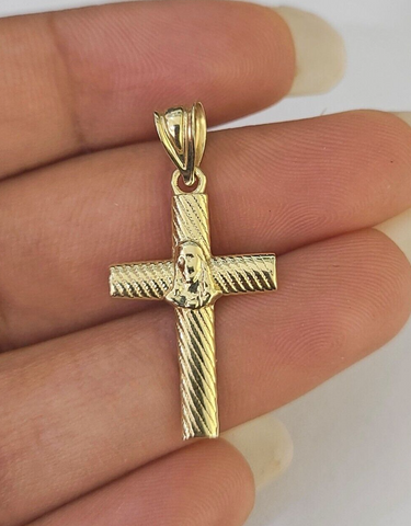 Real 10K Jesus Cross Pendant 1" Yellow Gold Charm Genuine