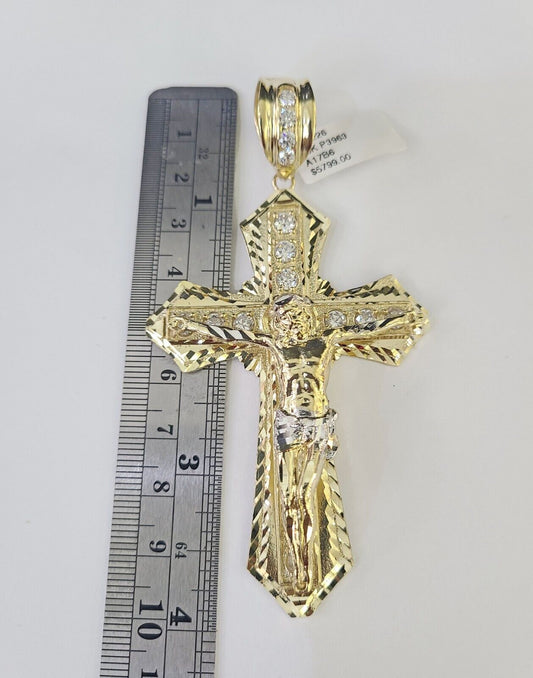 Real 10k Rope Chain Jesus Cross Charm Set 12mm 20"-30" Inch Necklace Yellow Gold