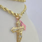 Real 14k Rope Chain Jesus Cross Charm Set 6mm 18"-28" Necklace Yellow Gold